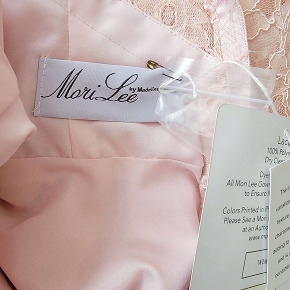 MoriLee by Madeline Gardener Lace Affairs Blush High Neck Mini Bridesmaids Dress - Picture 6 of 8